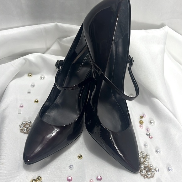 Via Spiga Patent Leather Stiletto Mary Jane Style Heels 9M Dark Purple - Picture 2 of 14